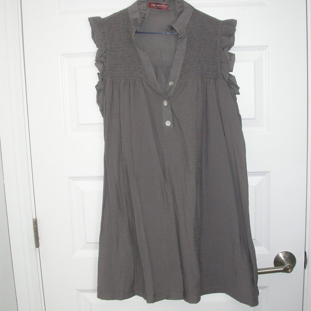 Taupe Ruffled and Smocked Cover-up